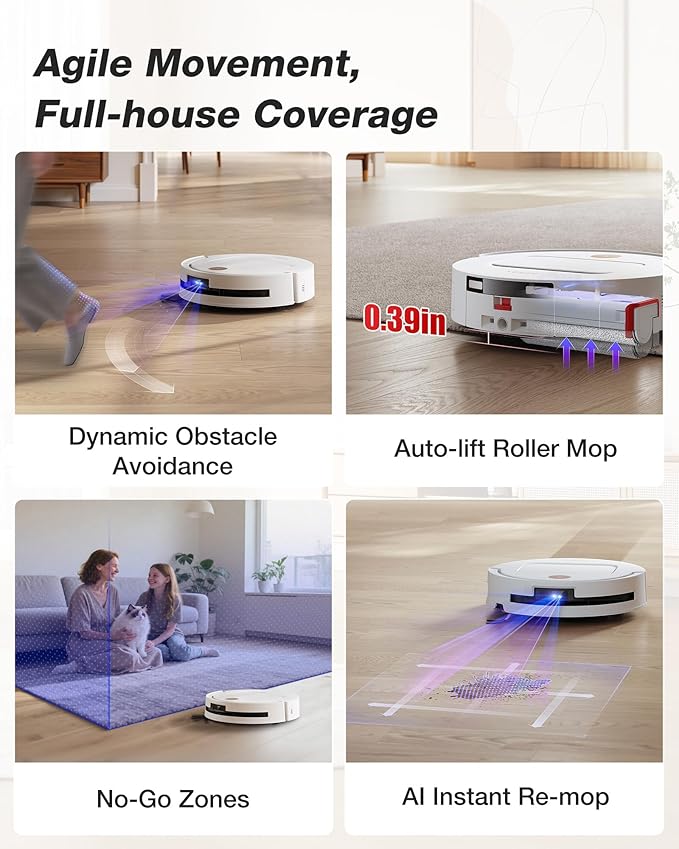Yeedi M14 Plus Robot Vacuum and Mop with All-in-One Station, 18000Pa, OZMO Roller Instant Self-Washing Mopping, 167â Hot Water Mop Washing & Self-Drying, ZeroTangle 3.0, Self-Emptying, White
