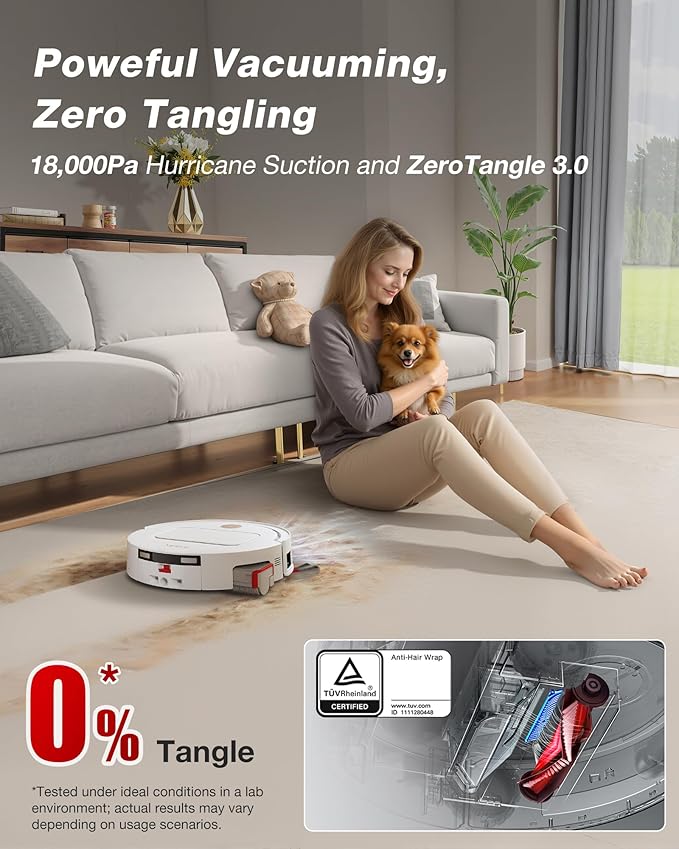Yeedi M14 Plus Robot Vacuum and Mop with All-in-One Station, 18000Pa, OZMO Roller Instant Self-Washing Mopping, 167â Hot Water Mop Washing & Self-Drying, ZeroTangle 3.0, Self-Emptying, White