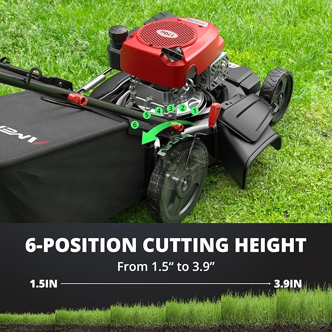 21" Gas Lawn Mower, Self-propelled Lawn Mower 3-in-1, 170cc OHV Engine with Forced Air Cooling, 6 Cutting Heights, 1.4-Bushel Grass Catcher
