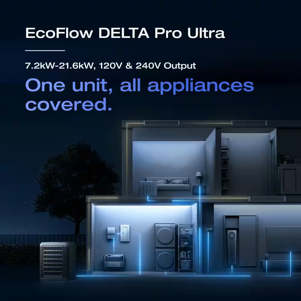 Battery Generator Delta Pro Ultra 6144Wh Solar Generator, 7200W Output,Lfp Power Station Home Backup, Push-Button