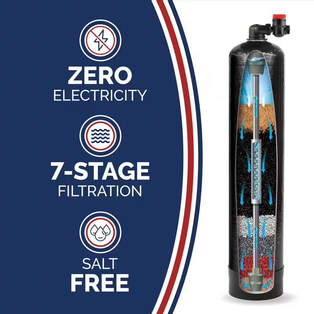 ECO-X Series 7-Stage Municipal Water Filtration and Salt-Free Conditioning System Treats up to 3 Bathrooms in Black