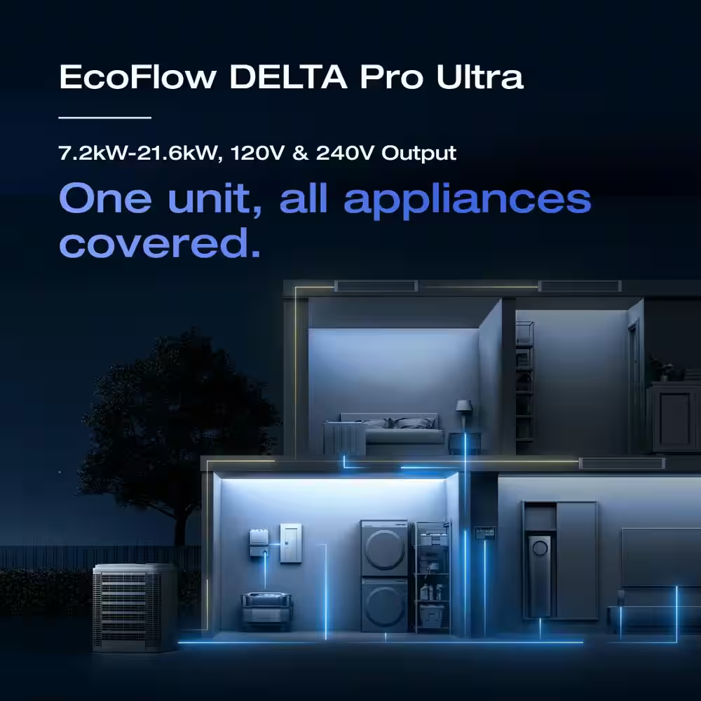 Battery Generator 6144Wh Delta Pro Ultra W/Smart Home Panel 2,7200W Output, LFP Power Station Home Backup, Push-Button