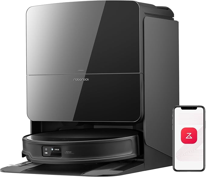 Roborock Saros 10R Robot Vacuum and Mop, 22,000 Pa Suction, Zero-Tangling, 3.14’’ Ultra Slim, FlexiArm Riser Technology for Carpet & Floor, Corner & Edge Cleaning, Self-Emptying, Hot Air Drying, Black