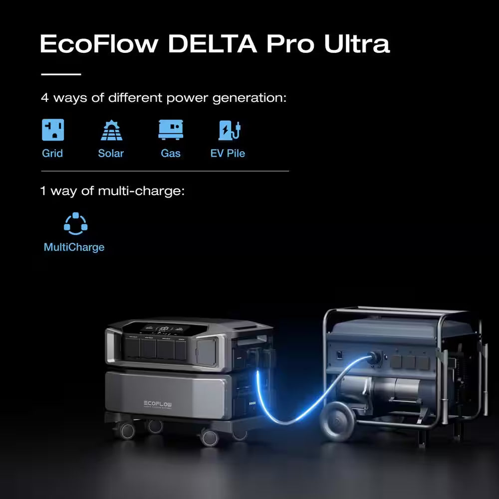Battery Generator Delta Pro Ultra 6144Wh Solar Generator, 7200W Output,Lfp Power Station Home Backup, Push-Button