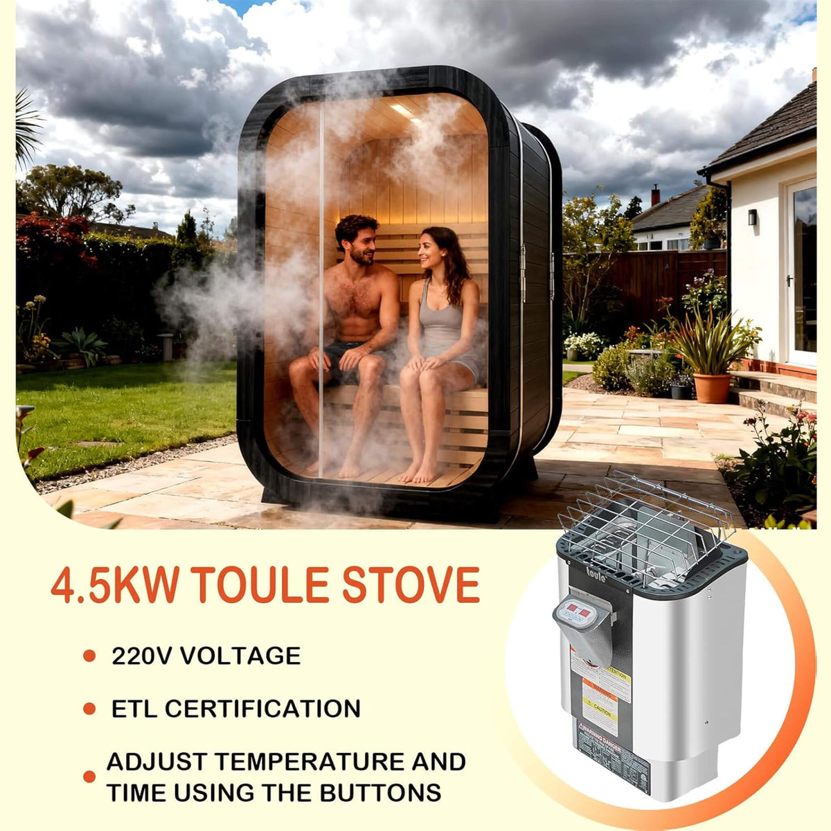 Thermora Lund 2-Person Outdoor Spruce Sauna Kit with 4.5kW Electric Stove